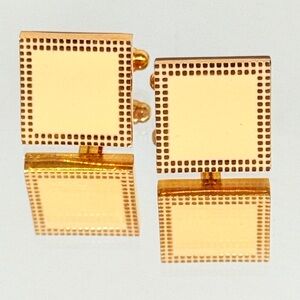 Gold and Cream White Enamel Inlay Square‎ Shape Cufflink 5/8"